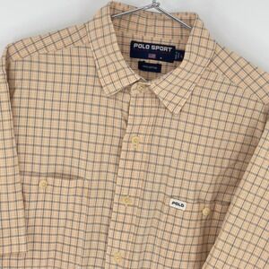 Vintage Polo Sport Tan Plaid Button Up Shirt Mens Large‎ 100% Cotton Blokecore